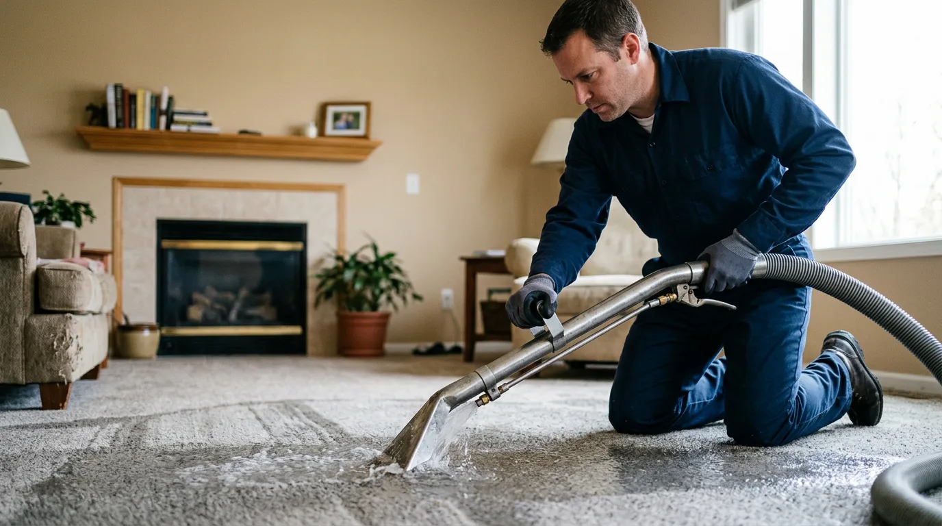 Water damage restoration technician working near Kirkwood, MO